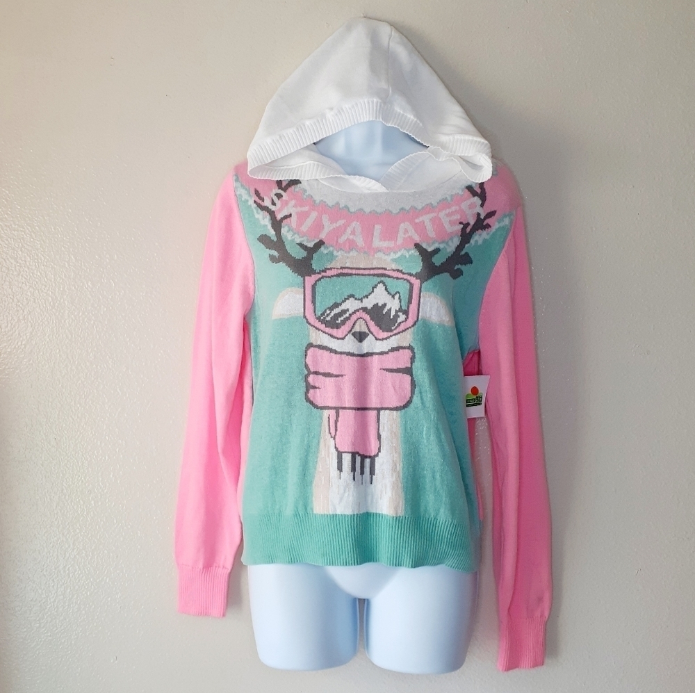 WELL WORN Holiday Sweater Women's Llama Hoodie. Size L - Picture 2 of 11